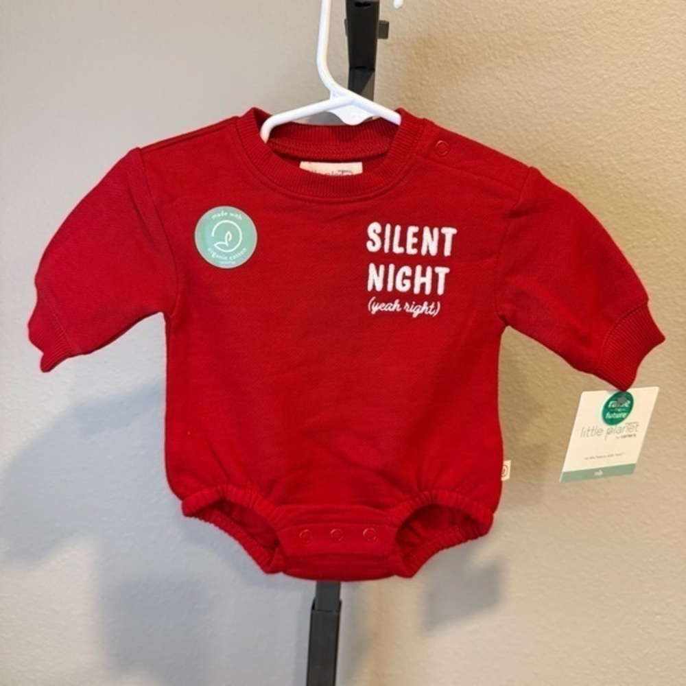 NWT Little Planet by Carter’s red long sleeve sweatshirt onesie size newborn.